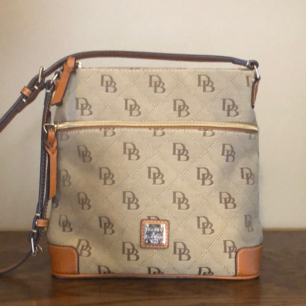 Dooney & Bourke Monogram Crossbody Bag In Beige And Tan